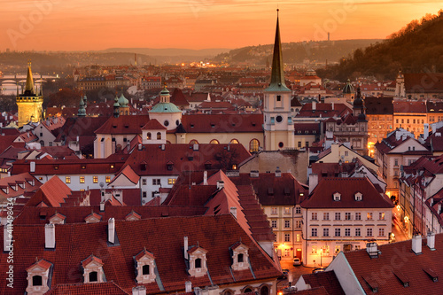 Wallpaper Mural Panoramic view on red roofs of old town in Prague at sunset time Torontodigital.ca