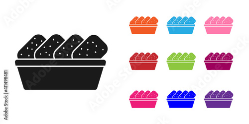 Black Chicken nuggets in box icon isolated on white background. Set icons colorful. Vector Illustration.