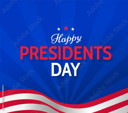 Happy Presidents day banner design with text, striped cloth and stars on blue background. - Vector