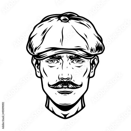 Mustached male head in irish cap