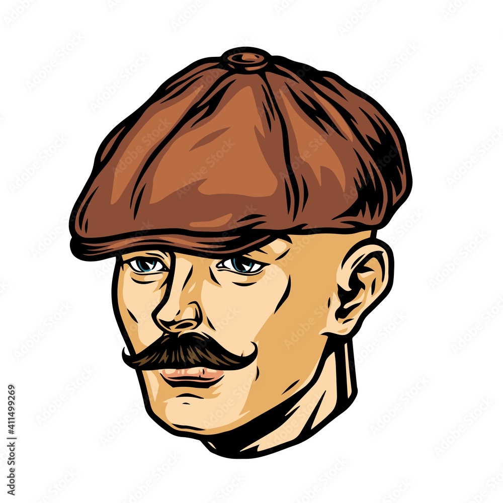 Trendy man head in irish cap Trendy man head in irish cap