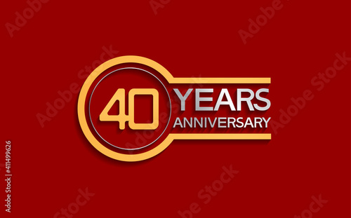 40 years anniversary golden and silver color with circle isolated on red background use for party and celebration special moment