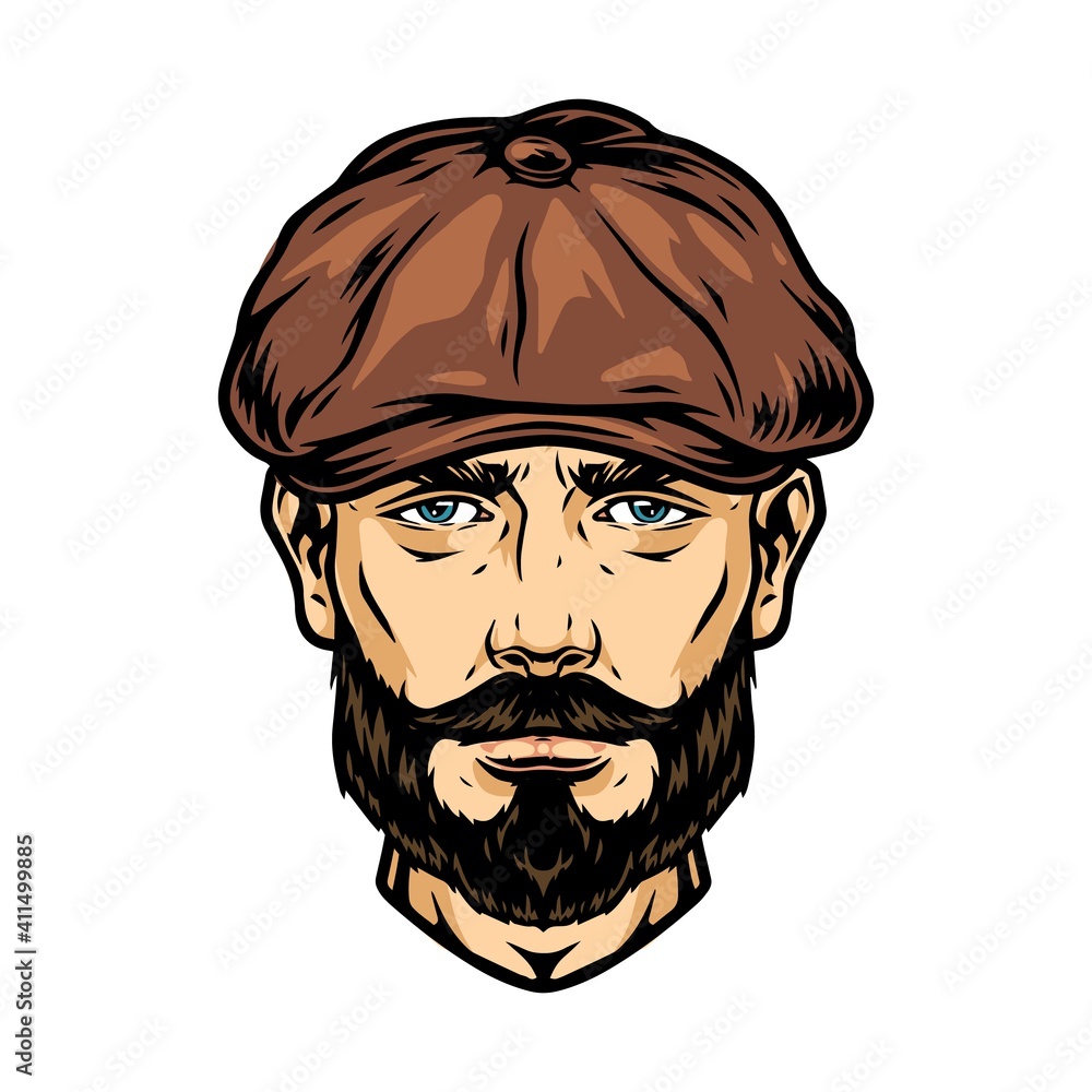 Trendy man head in irish cap Trendy man head in irish cap