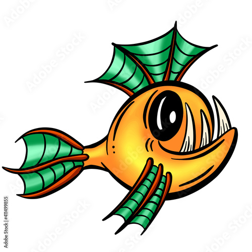 Colour Cartoon Anglerfish Fish Outline Illustration Vector