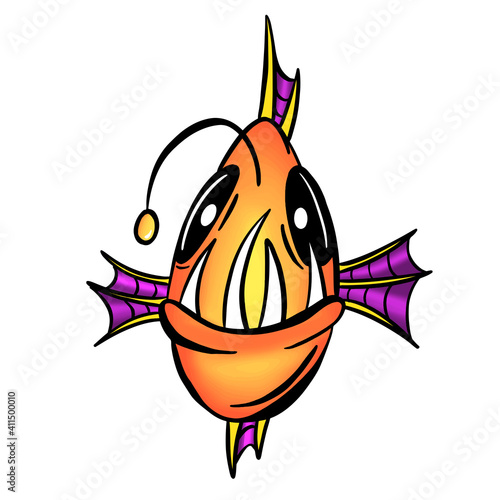 Colour Cartoon Anglerfish Fish Outline Illustration Vector