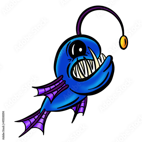 Colour Cartoon Anglerfish Fish Outline Illustration Vector