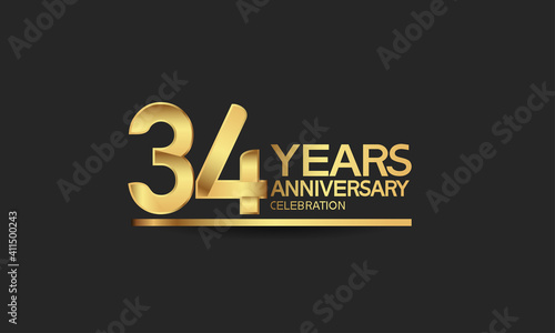 34 years anniversary celebration with elegant golden color isolated on black background can be use for special moment, party and invitation event