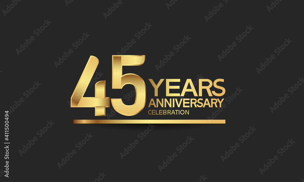 45 years anniversary celebration with elegant golden color isolated on black background can be use for special moment, party and invitation event