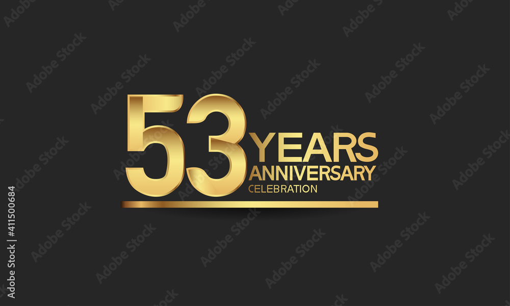 Obraz premium 53 years anniversary celebration with elegant golden color isolated on black background can be use for special moment, party and invitation event