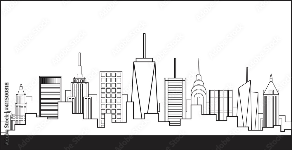 New York City highrise skyline simplicity outline flat design.