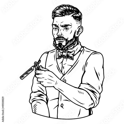 Vintage monochrome concept of stylish barber