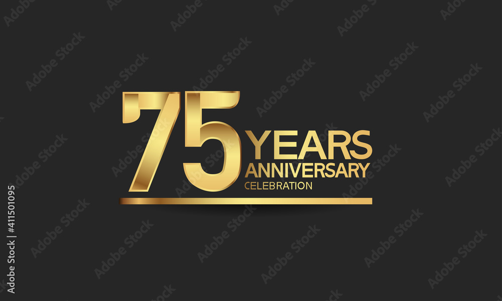 75 years anniversary celebration with elegant golden color isolated on black background can be use for special moment, party and invitation event
