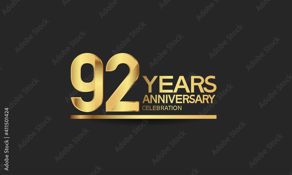 92 years anniversary celebration with elegant golden color isolated on black background can be use for special moment, party and invitation event