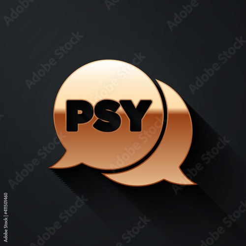 Gold Psychology icon isolated on black background. Psi symbol. Mental health concept, psychoanalysis analysis and psychotherapy. Long shadow style. Vector.