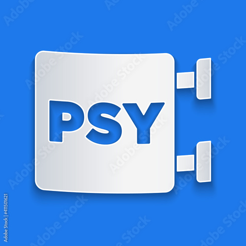 Paper cut Psychology icon isolated on blue background. Psi symbol. Mental health concept, psychoanalysis analysis and psychotherapy. Paper art style. Vector.