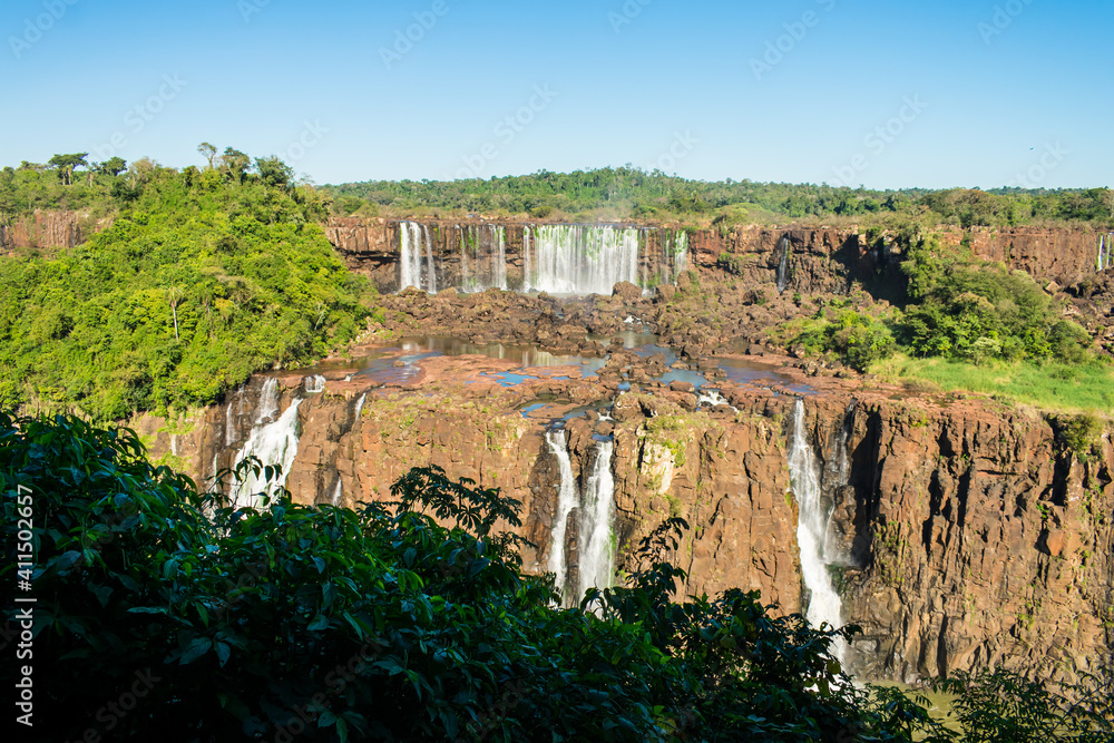Fototapeta premium Landscape of the Iguacu National Park, a view of smaller waterfalls - Foz do Iguacu/Brazil