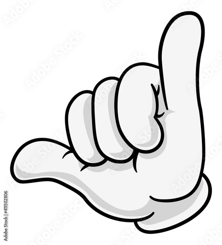 A shaka hang loose surf or gamer skilled hand gesture sign cartoon symbol icon