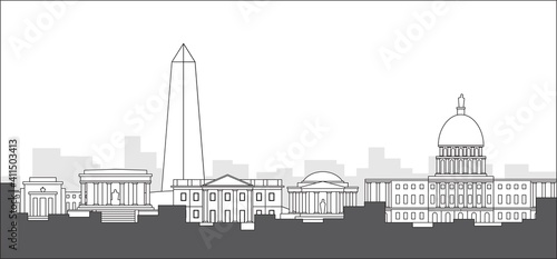 Washington DC skyline, District of Columbia, USA. Flat design vector illustration.