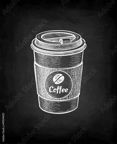 Chalk sketch of paper cup with coffee.