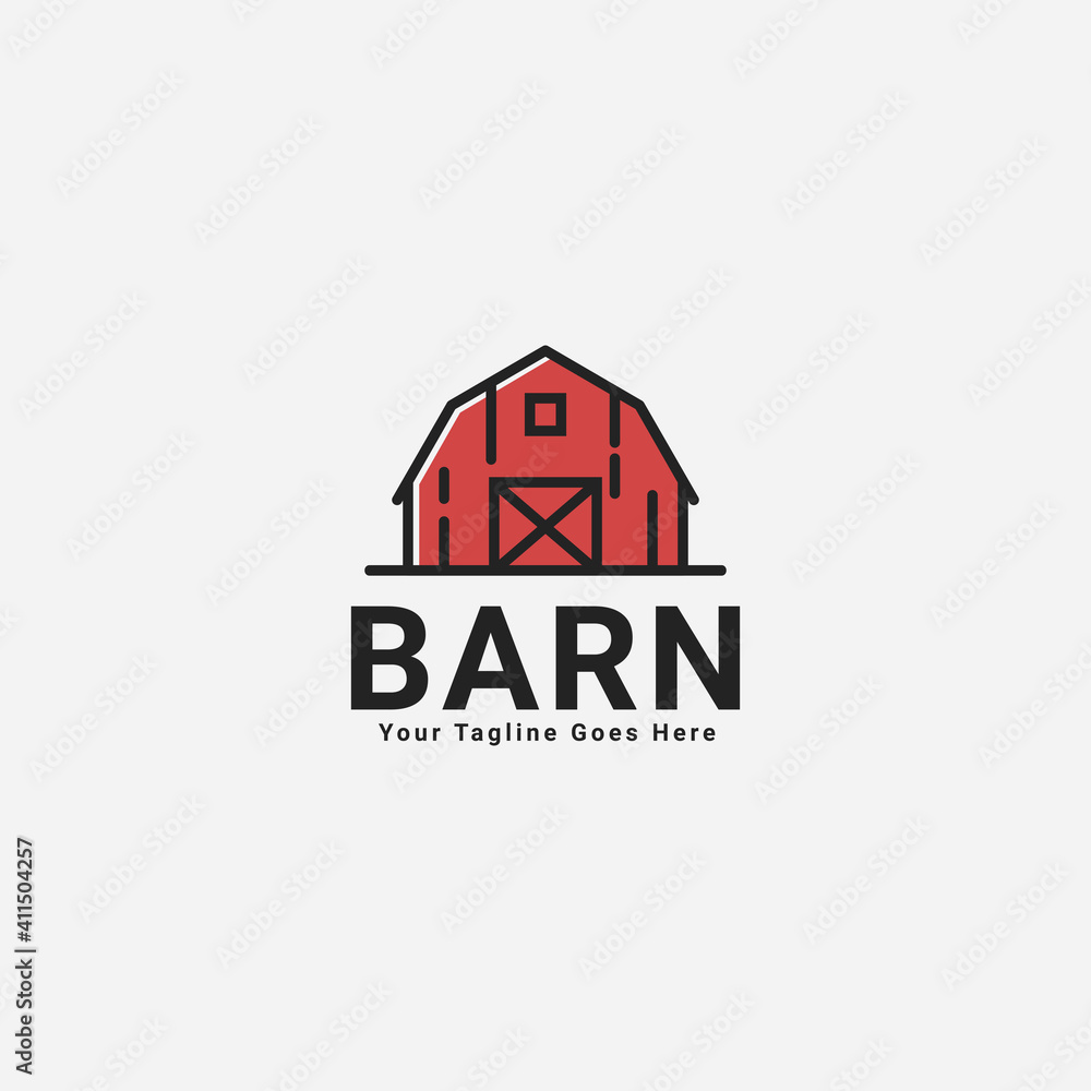 Barn line art logo vector illustration design