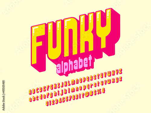 A groovy hippie style alphabet design with uppercase, lowercase, numbers and symbols