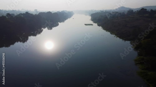 Aerial footage of scene at the confluence of rivers BhimaBhama and Indrayni at Tulapur near Pune India.