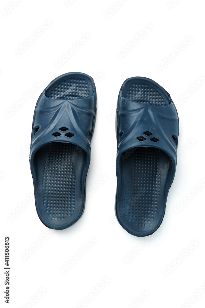top view of men's rubber slippers isolated on white top view of men's rubber slippers isolated on white