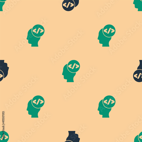 Green and black Web design and front end development icon isolated seamless pattern on beige background. Vector.