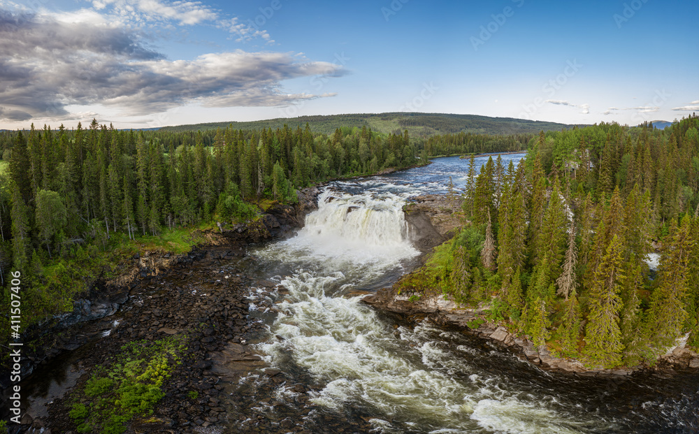 Ristafallet waterfall in the western part of Jamtland is listed as one of the most beautiful waterfalls in Sweden. Ristafallet waterfall in the western part of Jamtland is listed as one of the most beautiful waterfalls in Sweden.