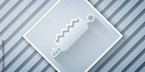 Paper cut Trap hunting icon isolated on grey background. Paper art style. Vector.