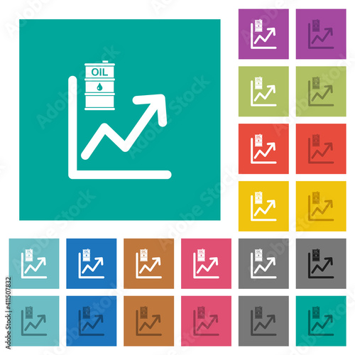 Oil trade graph square flat multi colored icons