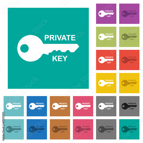 Private key square flat multi colored icons
