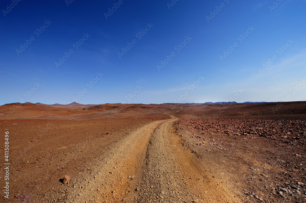 Road in the rocky plains