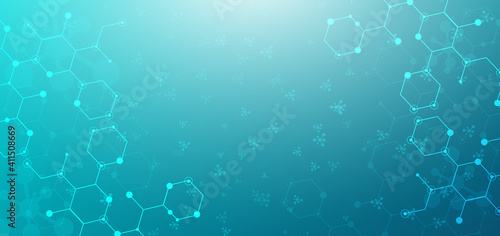 Abstract hexagon pattern background. Medical and science concept and structure molecule and communication.