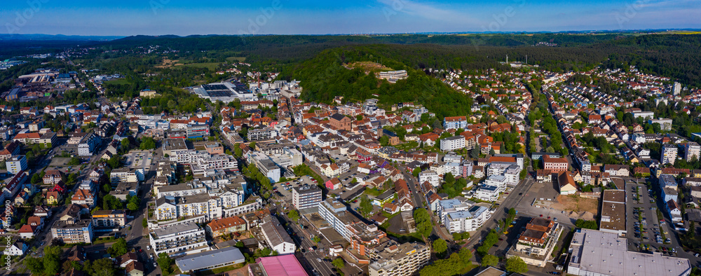 Aerial view around the city Homburg  in Germany on a sunny spring day
