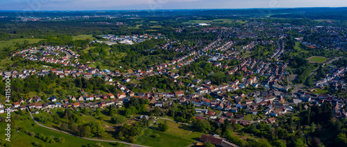Aerial view around the city Bexbach in Germany on a sunny spring day