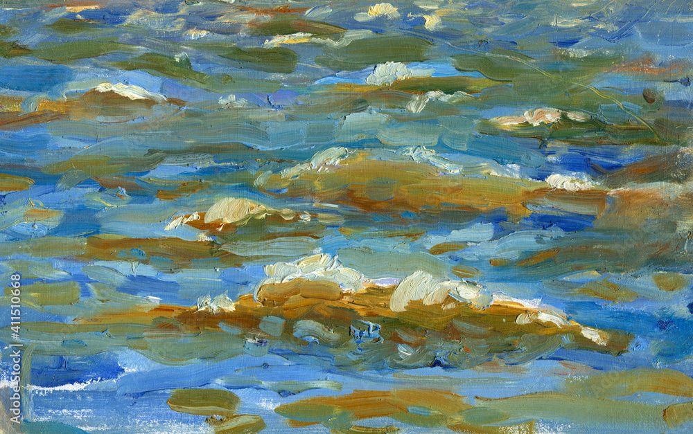 handmade oil blue waves background