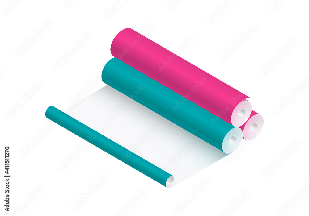 Isometric vector illustration wallpaper rolls isolated on white