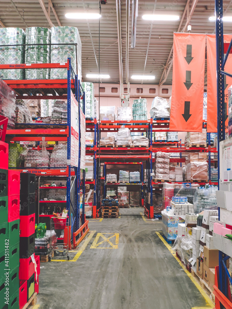 Warehouse of a supermarket stock photo