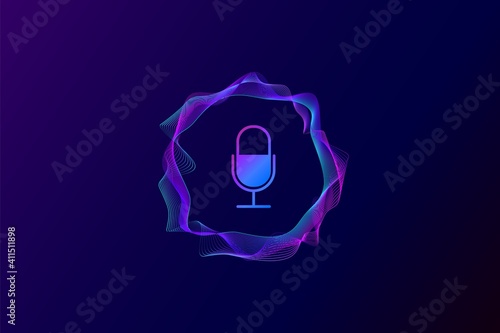 colorful vibrant gradient circular curve sound waves with microphone icon, stock vector illustration with modern colors for music cover, poster, banner