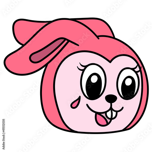 happy smiling pink rabbit head emoticon, doodle icon image kawaii