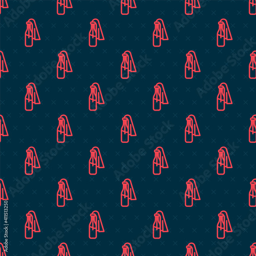 Red line Cocktail molotov icon isolated seamless pattern on black background. Vector.