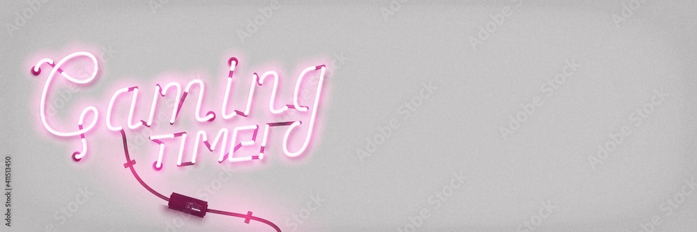 Vector realistic isolated neon sign of Gaming Time with copy space for template decoration and covering. Concept of videogames. Vector realistic isolated neon sign of Gaming Time with copy space for template decoration and covering. Concept of videogames.