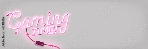 Vector realistic isolated neon sign of Gaming Time with copy space for template decoration and covering. Concept of videogames.