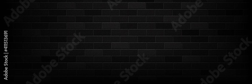 Vector realistic isolated panoramic black brick wall background for template and layout decoration.