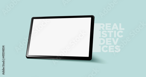 Realistic horizontal black tablet pc pad computer mockups vector EPS. photo