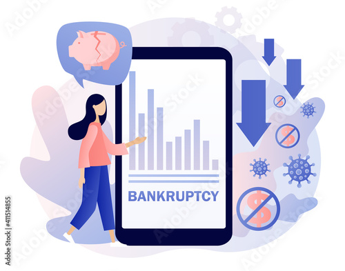 Business bankruptcy. Economical loan payback problem, investment failure and budget collapse. Financial crisis through сoronavirus pandemic. Modern flat cartoon style. Vector illustration