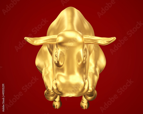 Golden bull statue, 3D rendering