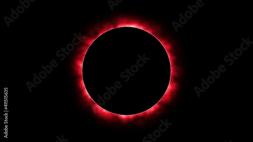 Glowing Red Fire shining Eclipse rotate in moving around black circle motion graphic.
4K Abstract Red Power Flame Vortex Round Background for your logo.