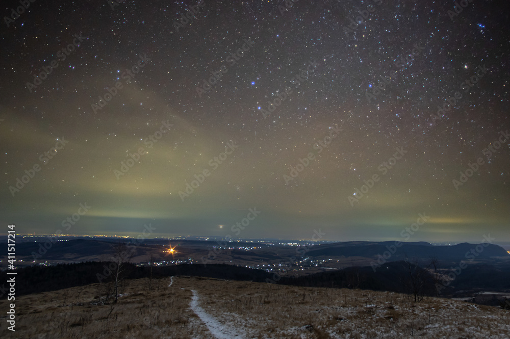 Beautiful starry sky in the Ukrainian mountain village Beautiful starry sky in the Ukrainian mountain village